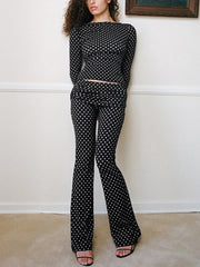 Polka-dot Print Slim Flare Leg Pants Set