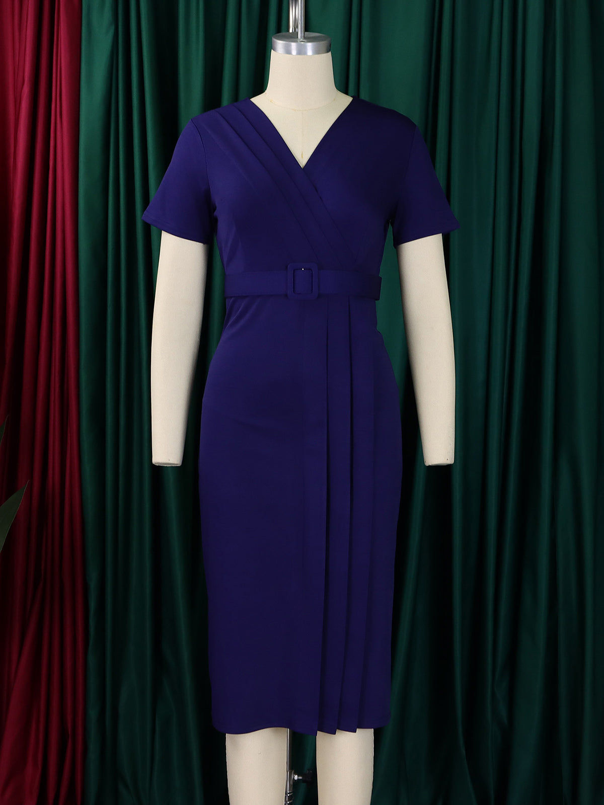 Elegant V Neck High Waist Career Midi Dress