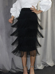 High Waist Tassel Wrap Hip Skirt