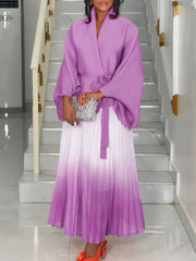Elegant Lace-up Top and High Waist Pleated Skirt Set