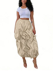 Casual Drawstring Waist Ruffle Parachute Skirt