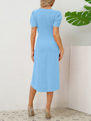 Fashion Round Neck Bubble Sleeve Slim Midi Dress