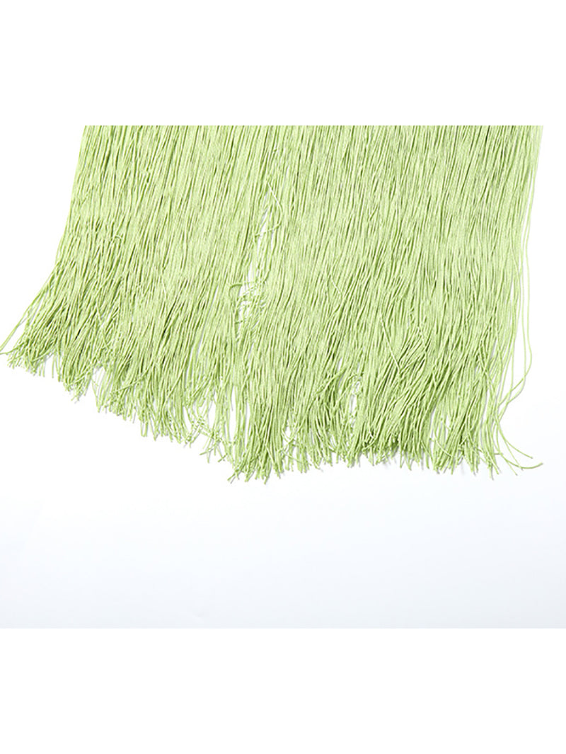 Sexy Fringe Trim Hollow Out Twist tie Halter Maxi Dress