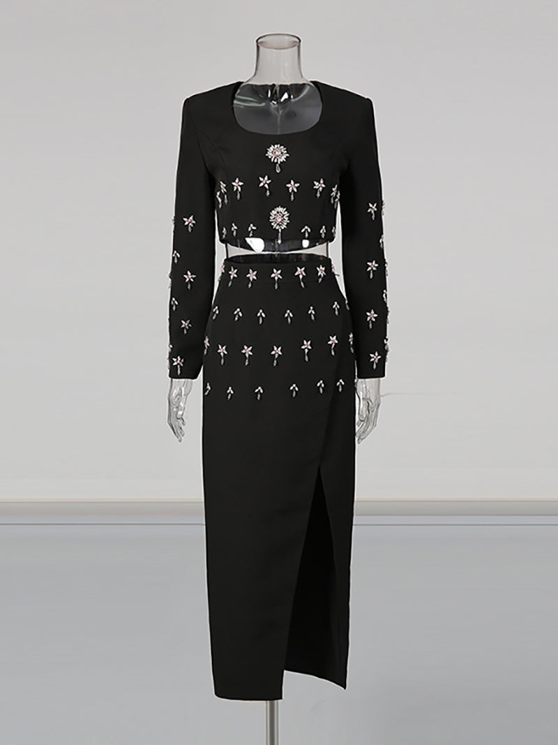 Rhinestone Embellished Cropped Top And Mini Skirt Sets