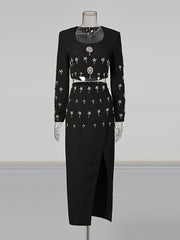 Rhinestone Embellished Cropped Top And Mini Skirt Sets