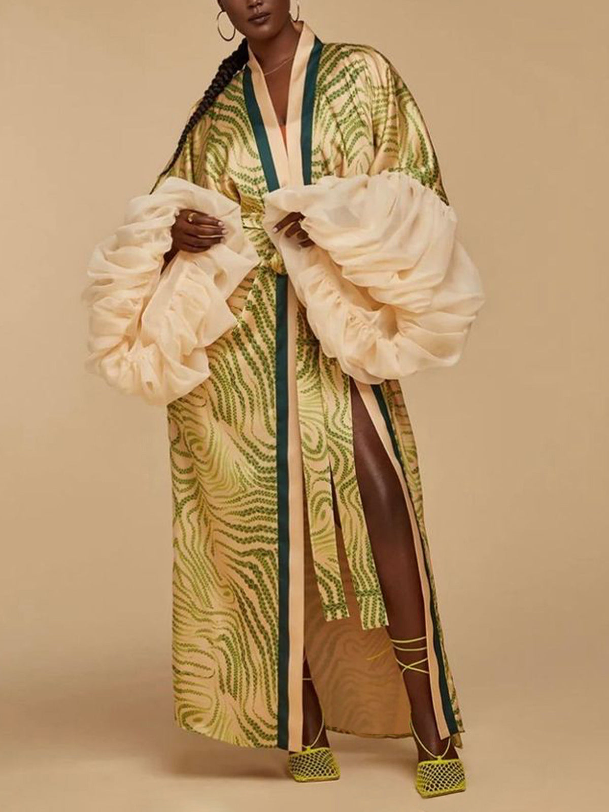 Casual Vacation Print Strap Design Cardigan Smock
