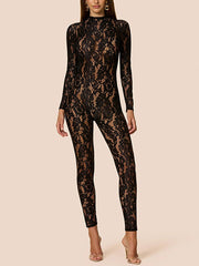 Sexy Jacquard Lace See Through Tight Jumpsuit