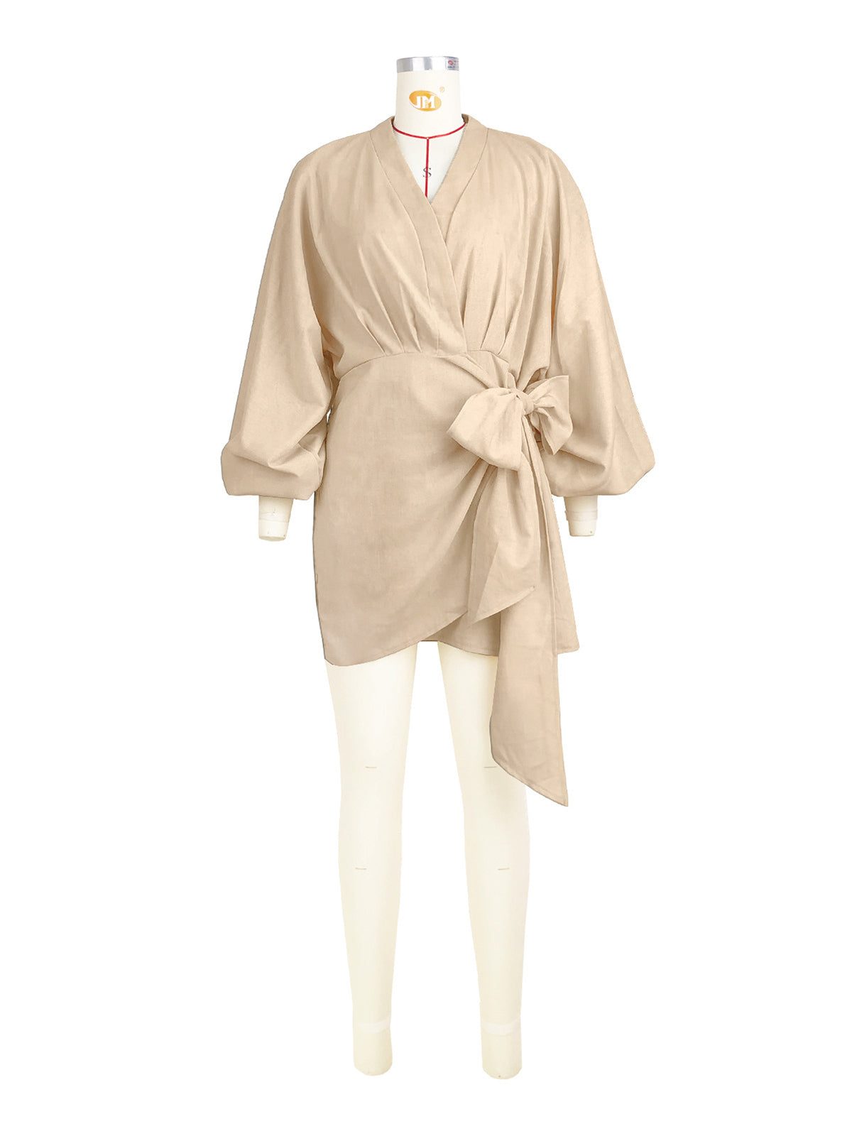 Solid Color Patchwork Ruched Strap V Neck Wrapped Dress