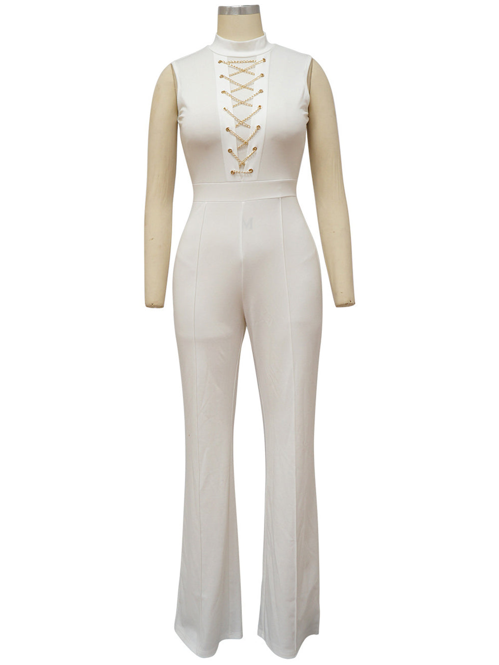 Solid O Neck Sleeveless Wide Leg Pant Jumpsuit