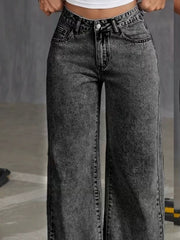 Bow Embroidered High Waist Wide Leg Jeans