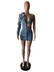 Hollow Out Bodycon Denim Mini Dress