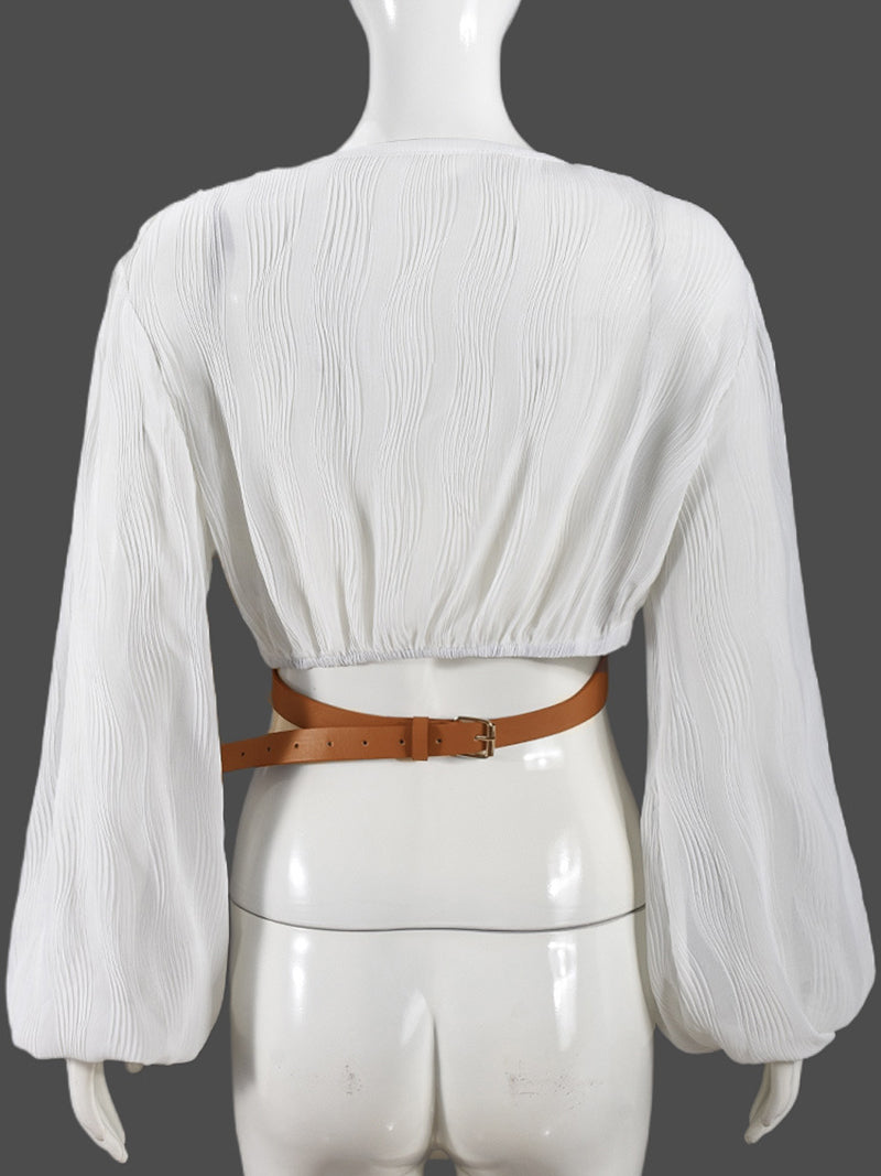 Belt-adjustable belted cardigan soft short shirt