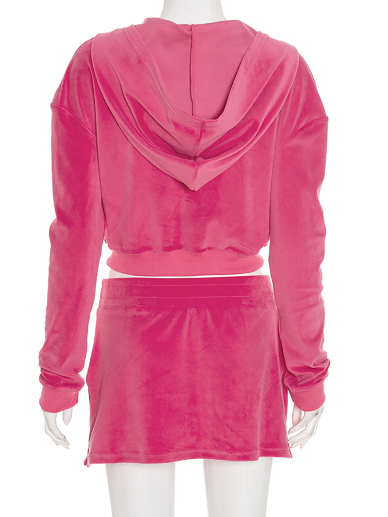 Sexy Hooded Crop Top and Package Hip Skirt Sets