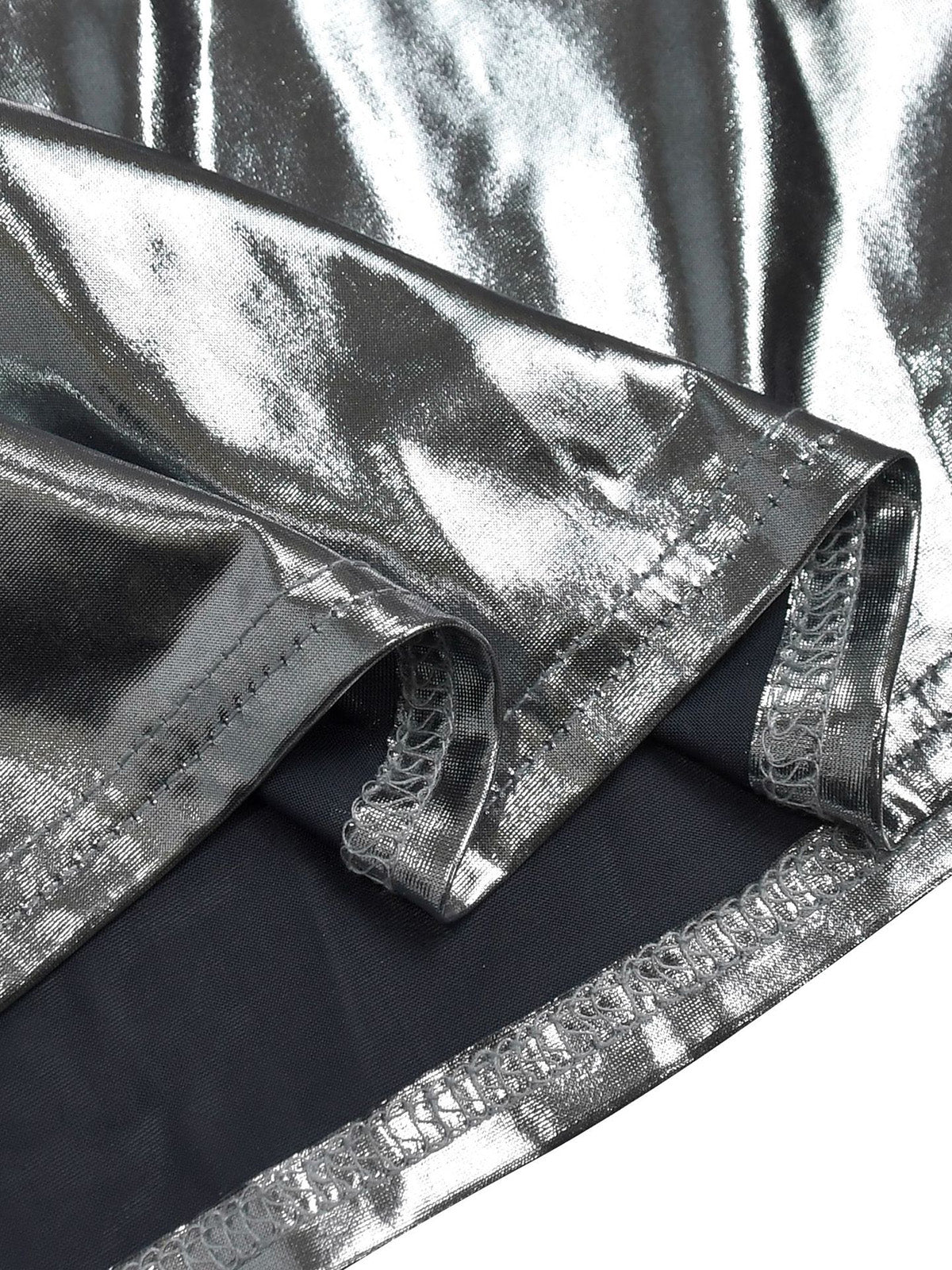 Elegant High-Neck Hollow Out Metal Color Slit Dress
