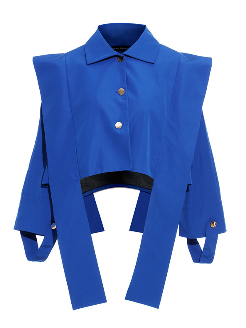 Vintage Casual Loose Ribbon Cropped Coat