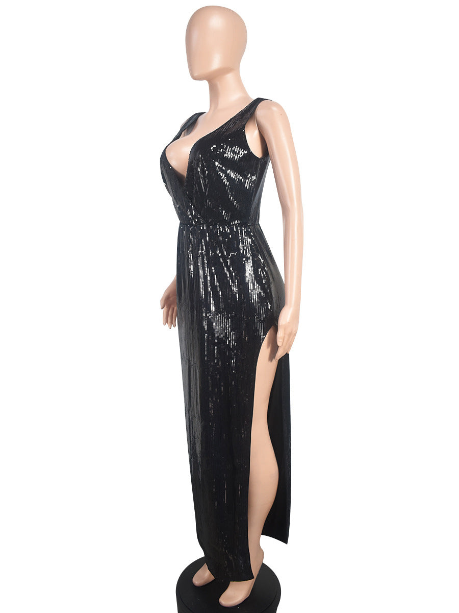 Sexy Suspenders Sequin Backless Party Dress