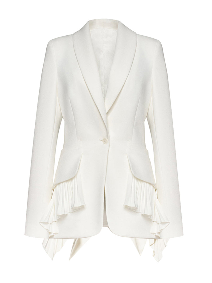 Classy Shawl Collar Cinched Waist Pleated Ruffle Blazer