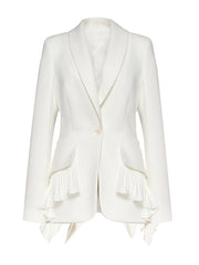 Classy Shawl Collar Cinched Waist Pleated Ruffle Blazer