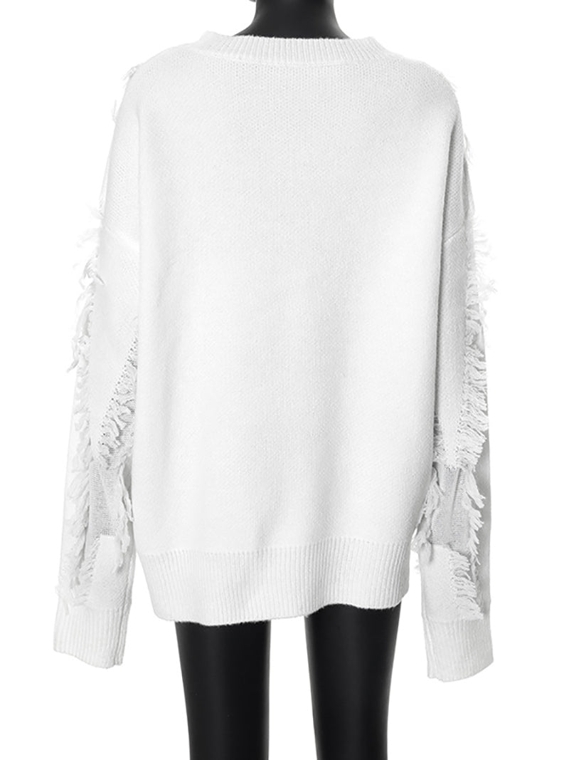 Fashion Round Collar Fringe Loose Pullover Sweater