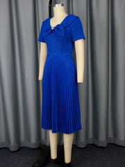 Elegant Shiny V Neck Bow Cinched Waist Pleated Dress