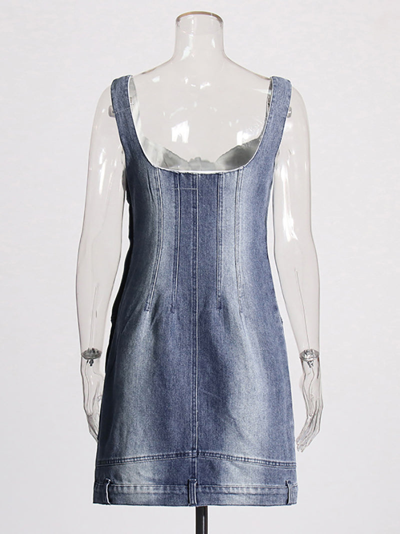 Off-White Upside-Down Denim Bustier Mini Dress