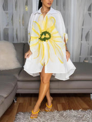 Chic Sunflower Print Loose Casual Shirt Dress