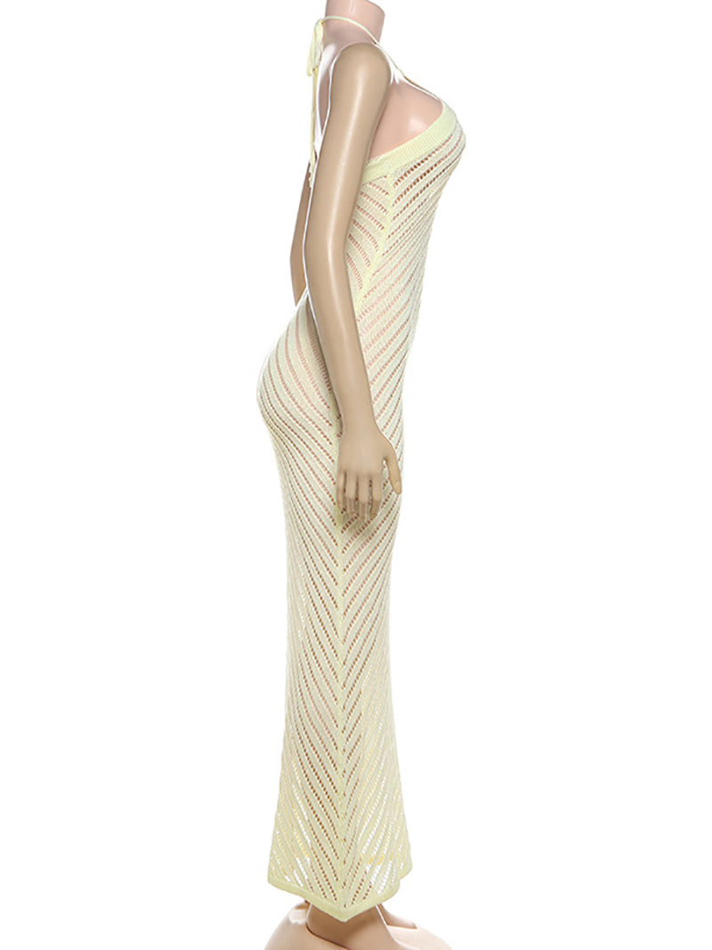 Sexy Knit Hollow Out Backless Halter Dress