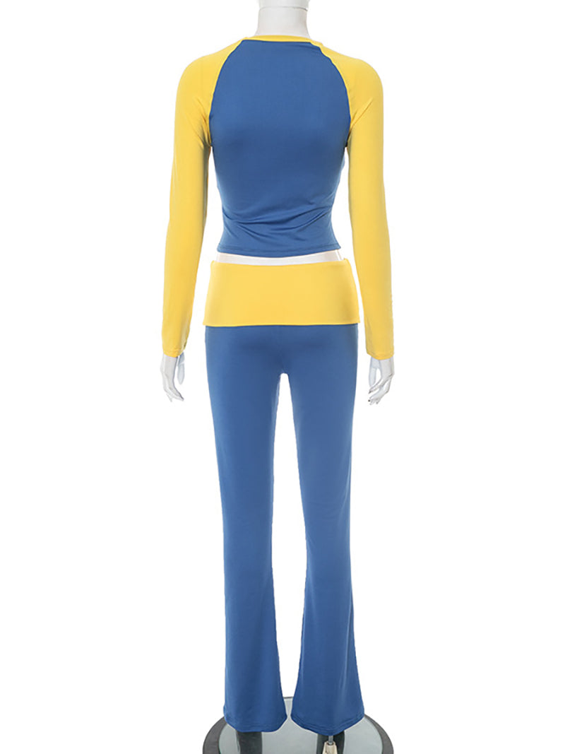 Contrast color Crop Top And Pant Casual Set