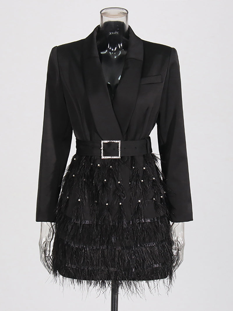 Fashion Feather Patchwork Blazer Dress