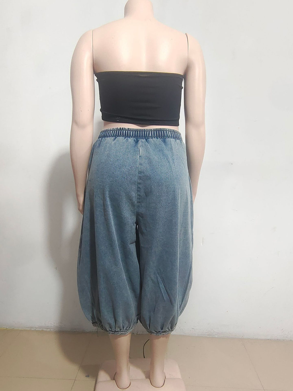 Denim Patchwork Loose Wide Leg Capri pants Jeans