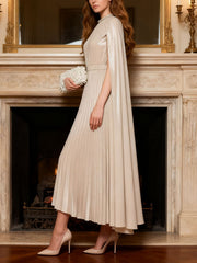 Fashion Cape Sleeve Pleated Maxi Dress