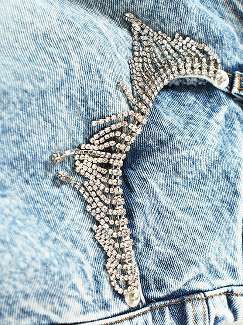Casual Ruffle Hem Denim Shorts