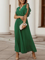 Fashion Chiffon Ruffles Sleeve Pleated Dress