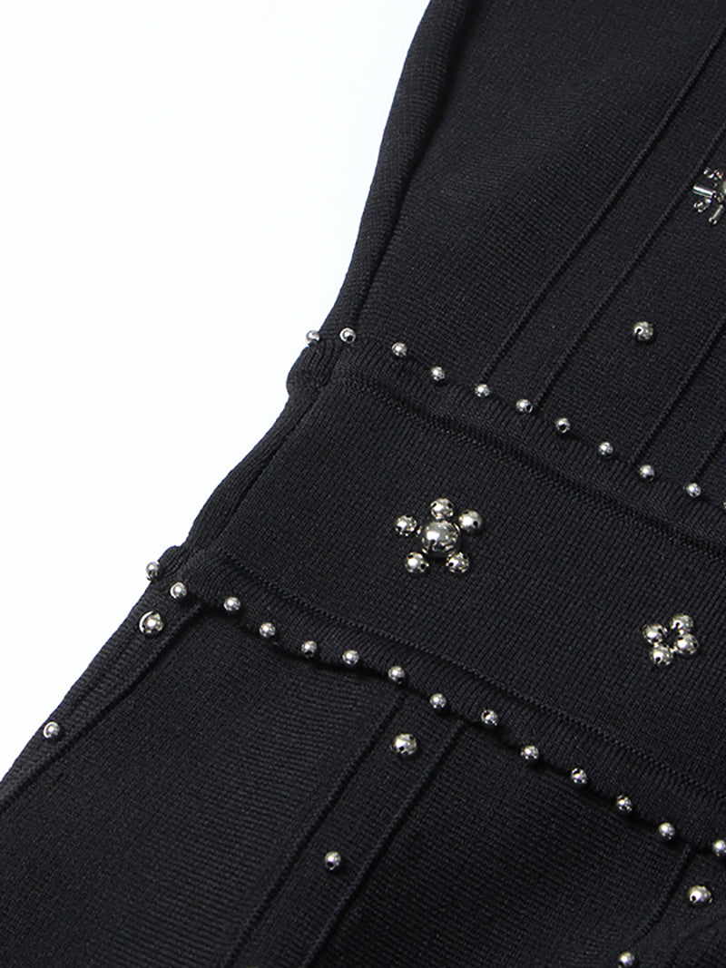 Elegant Sleeveless Crystal-Embellished Midi Dress