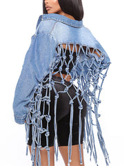 Fashion Weave Tassel Denim Jacket