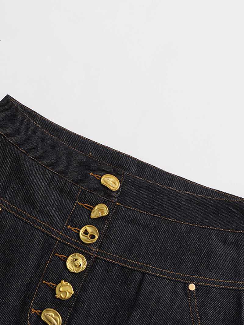 Fashion Single-breasted High Waist Denim Skirt