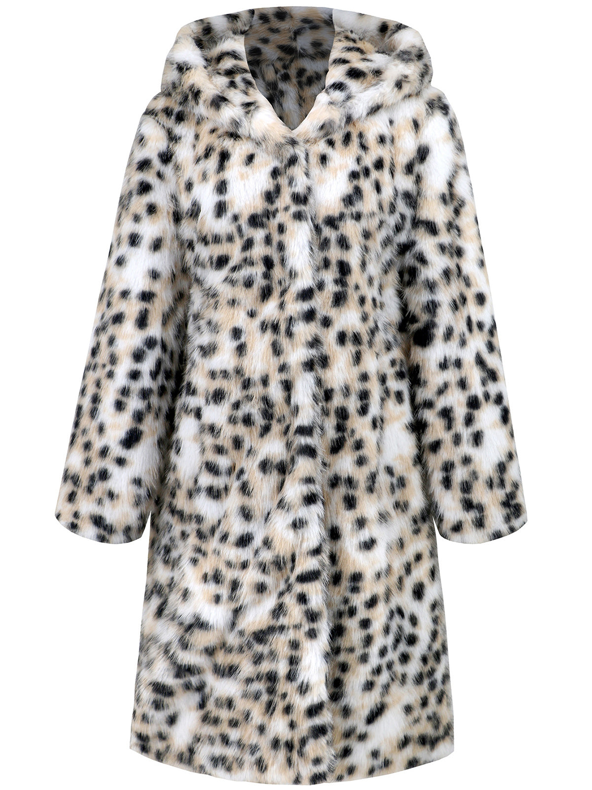 Faux Fur Allover Print Long Sleeve Long Fashion Coat