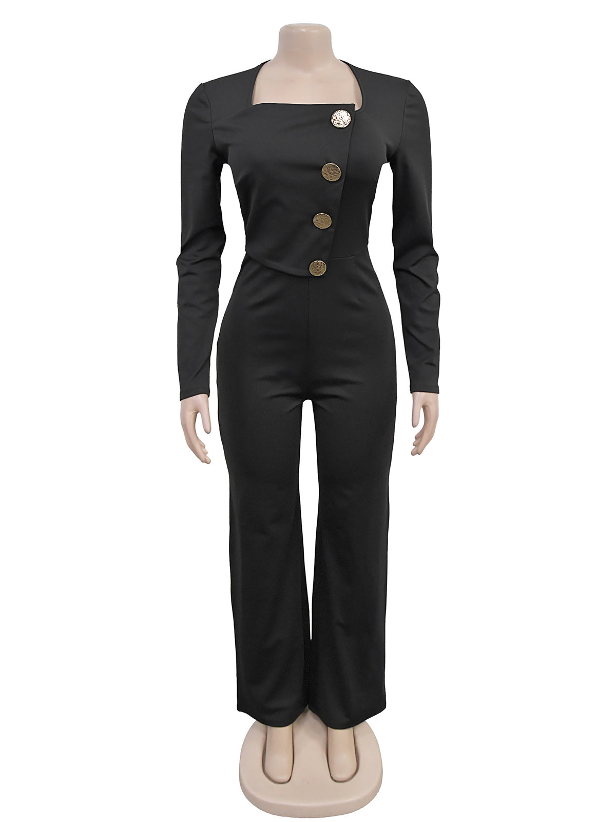 Fashion Casual Long Sleeve Button Slim Fit Jumpsuit