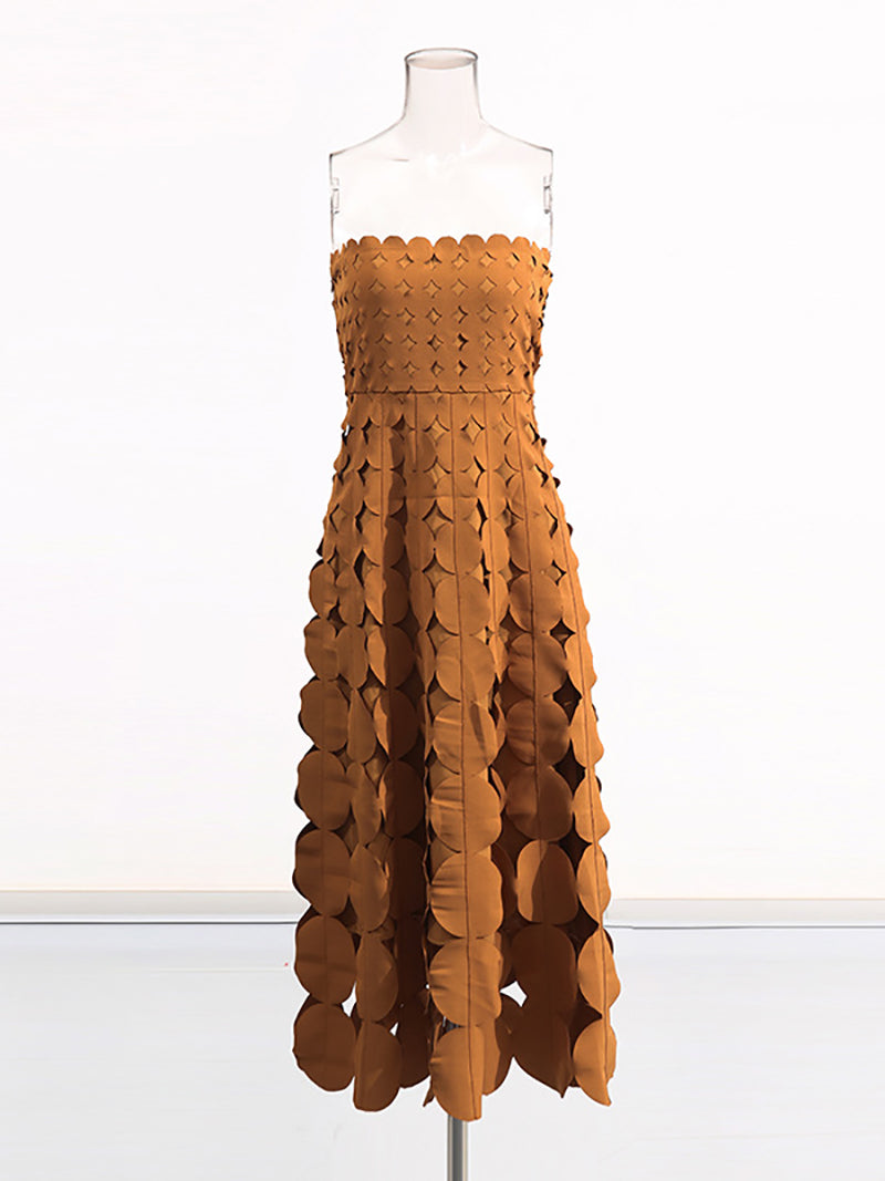 Sexy Strapless Circle Hollow out Maxi Dress