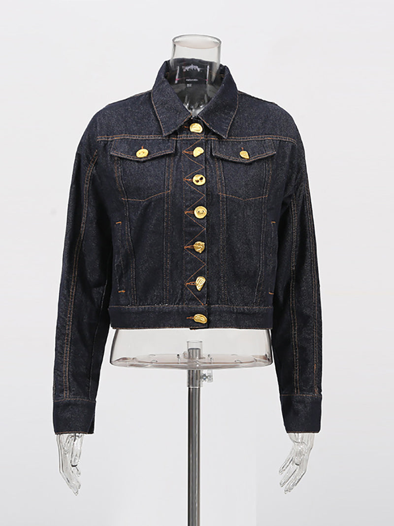 Solid Spliced Button Loose Denim Jacket
