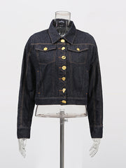 Solid Spliced Button Loose Denim Jacket