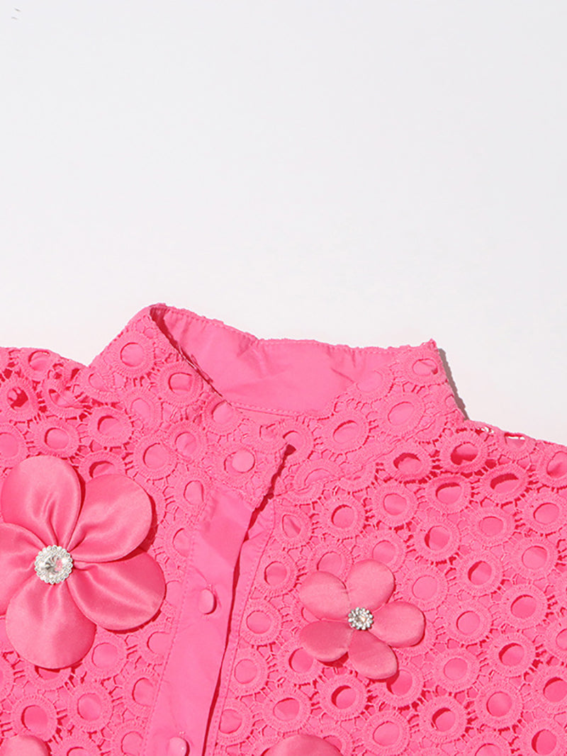 Elegant Floral Embellishment Hollow Blouse