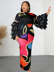 Women's Printed Pleated Maxi Dress