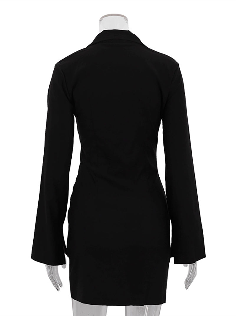 Elegant High Collar Zipper Slim Mini Dress