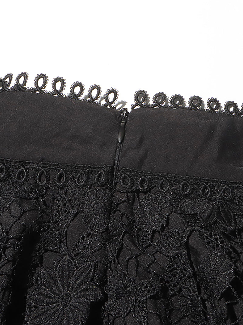 Fashion Lace Trim Collar Button A-Line Skirt Sets