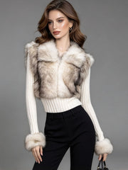 Faux Fur Trim Ribbed Long Sleeve Sweater-boutique