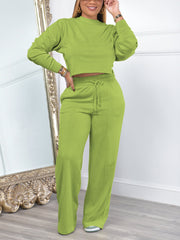 Casual Round Neck Hoodie Sports Two Piece Set