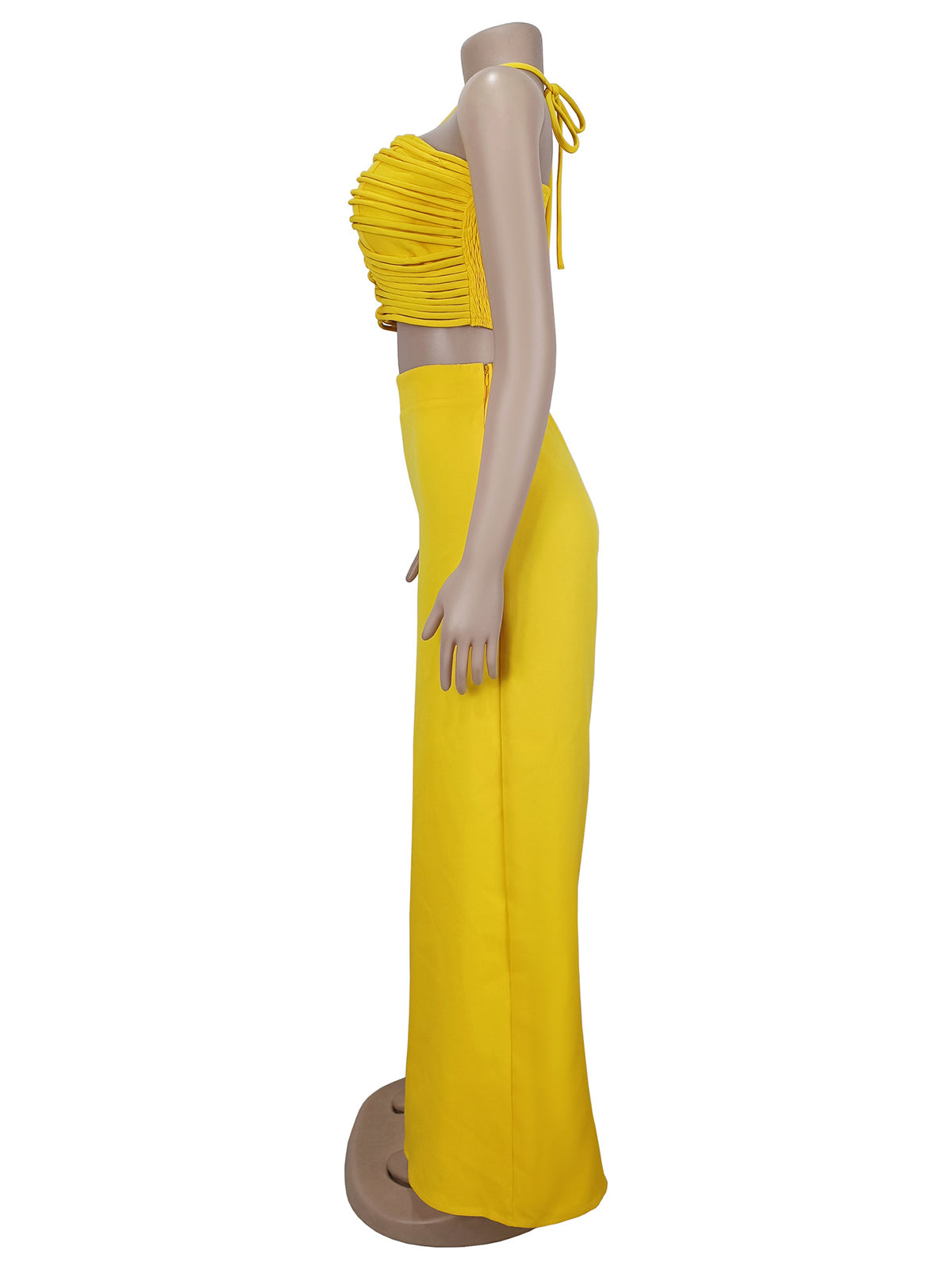 Ruched Halter Crop Top And Wide-Leg Pant Set