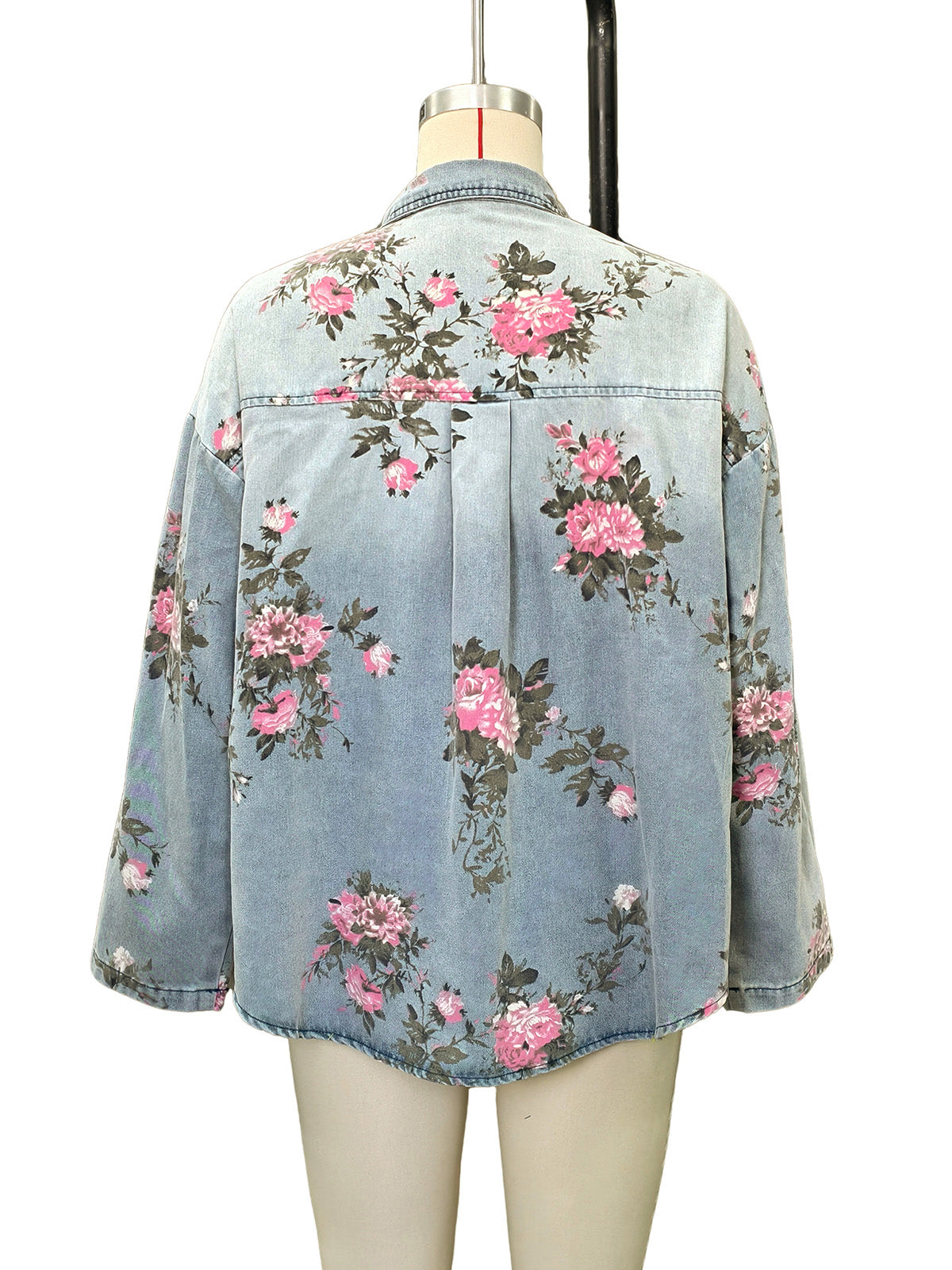 Casual Floral Print Loose Denim Shacket Jacket