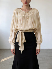 Casual Ruffled Lace-up Bubble Top